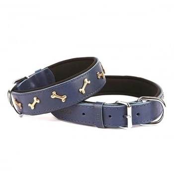 Doggie Comfort Deri Kemik Süslü Köpek Boyun Tasması Large Mavi 4x57-65 Cm