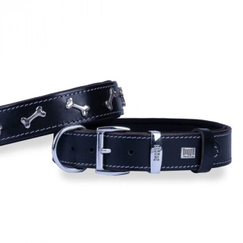 Doggie Comfort Deri Kemik Süslü Köpek Boyun Tasması Large Siyah 3.5x52-60 Cm