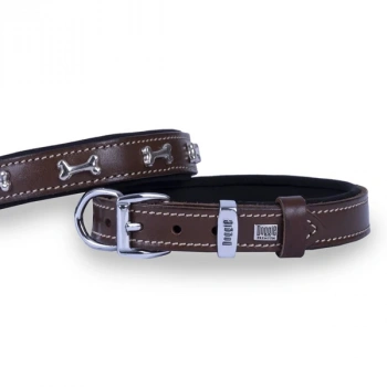 Doggie Comfort Deri Kemik Süslü Köpek Boyun Tasması Medium Kahverengi 2x35-40 Cm