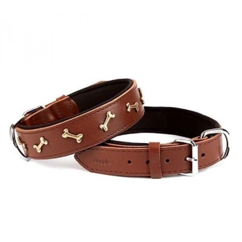 Doggie Comfort Deri Kemik Süslü Köpek Boyun Tasması Medium Kahverengi 3.5x47-55 Cm
