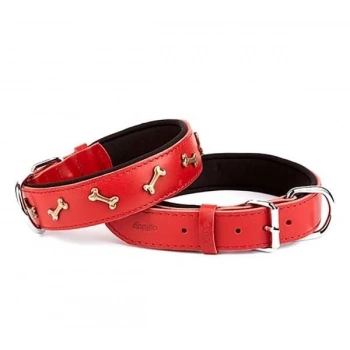 Doggie Comfort Deri Kemik Süslü Köpek Boyun Tasması Medium Kırmızı 3.5x47-55 Cm