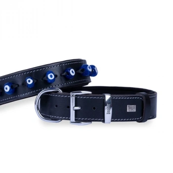 Doggie Comfort Deri Nazar Boncuklu Köpek Boyun Tasması Large Siyah 4x57-65 Cm