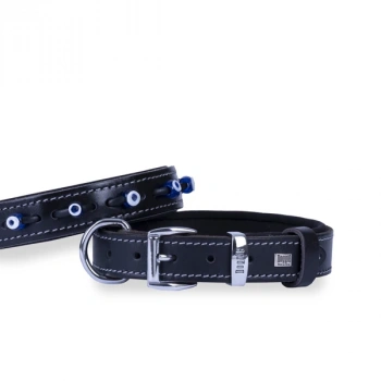 Doggie Comfort Deri Nazar Boncuklu Köpek Boyun Tasması Medium Siyah 3x42-50 Cm