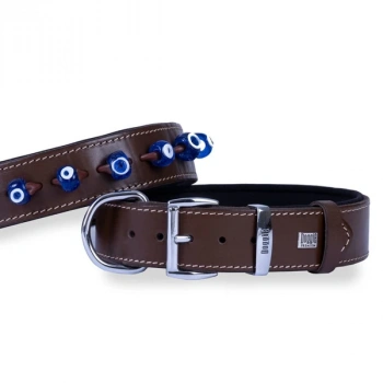 Doggie Comfort Deri Nazar Boncuklu Köpek Boyun Tasması Small Kahverengi 4x47-55 Cm