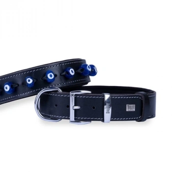 Doggie Comfort Deri Nazar Boncuklu Köpek Boyun Tasması Small Siyah 4x47-55 Cm