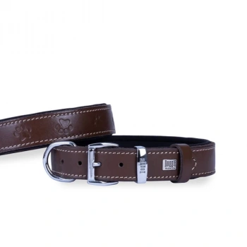 Doggie Comfort Deri Pati Desenli Köpek Boyun Tasması Medium Kahverengi 3x42-50 Cm