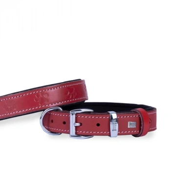 Doggie Comfort Deri Pati Desenli Köpek Boyun Tasması Medium Kırmızı 3x42-50 Cm