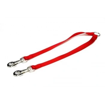 Doggie Dokuma Çift Köpek Gezdirme Tasma Aparatı Medium Kırmızı 2x60-60 Cm