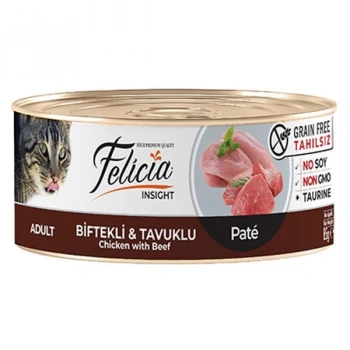 Felicia Tahılsız Biftekli Tavuklu Kıyılmış Yetişkin Konserve Kedi Maması 85 Gr