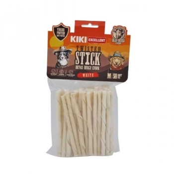 Kiki Excellent Sığır Derisinden Beyaz Burgu Çubuk Kemik Köpek Ödülü 25 Adet
