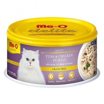 Meo Delite Tahılsız Jöleli Ton Balıklı ve Tavuklu Yetişkin Konserve Kedi Maması 80 Gr