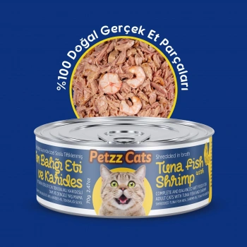 PetzzCats Lezzetli Sos İçinde Taze Fileto Ton Balıklı ve Karidesli Konserve Kedi Maması 70 Gr