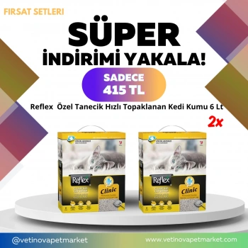 Reflex Klinik Özel Tanecik Süper Hızlı Topaklanan Kedi Kumu 6 Lt (2Adet)