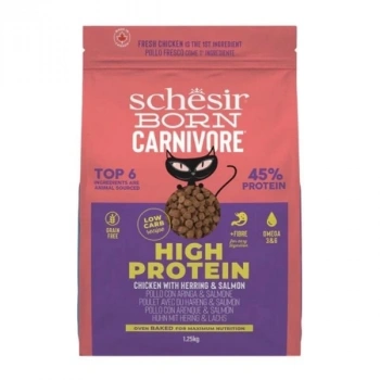 Schesir Born Carnivore Tavuklu Somonlu ve Ringa Balıklı Yetişkin Kedi Maması 1.25 Kg