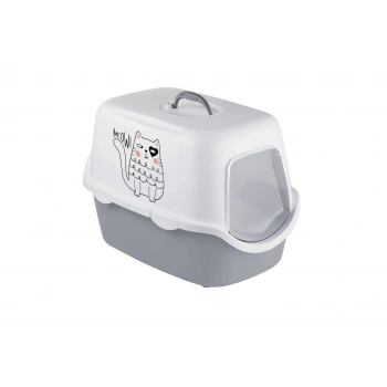 Stefanplast Cathy Griffe Kedi Desenli Kapalı Kedi Tuvaleti Beyaz/Gri 56x40x40 Cm