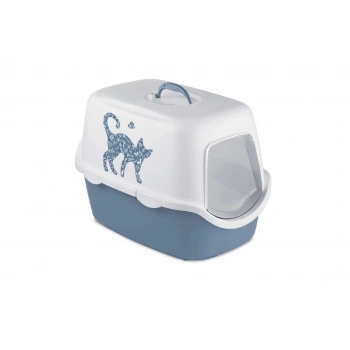 Stefanplast Cathy Griffe Kedi Desenli Kapalı Kedi Tuvaleti Beyaz/Mavi 56x40x40 Cm