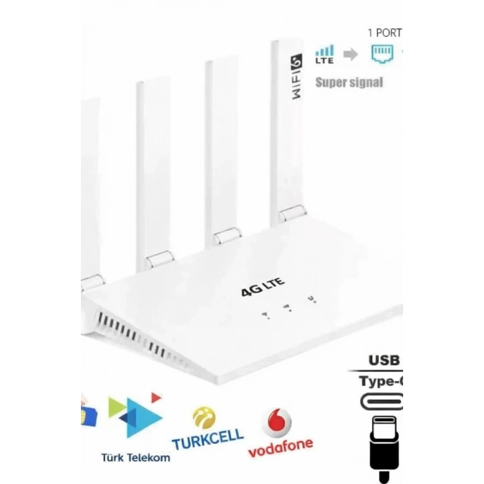 4G Sim Kartlı 4 Anten 1 PORT RJ45 Taşınabilir Router Wifi 6 Modem