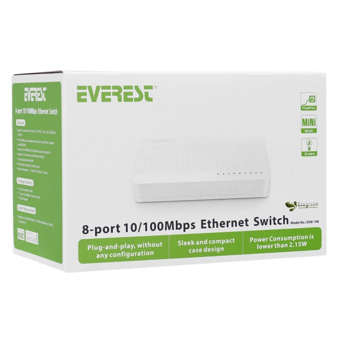 Everest ESW-108 8 Port 10 / 100Mbps Ethernet Switch Hub