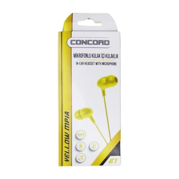 Concord E1 Mikrofonlu Kulak İçi Kulaklık (Sarı Renk)