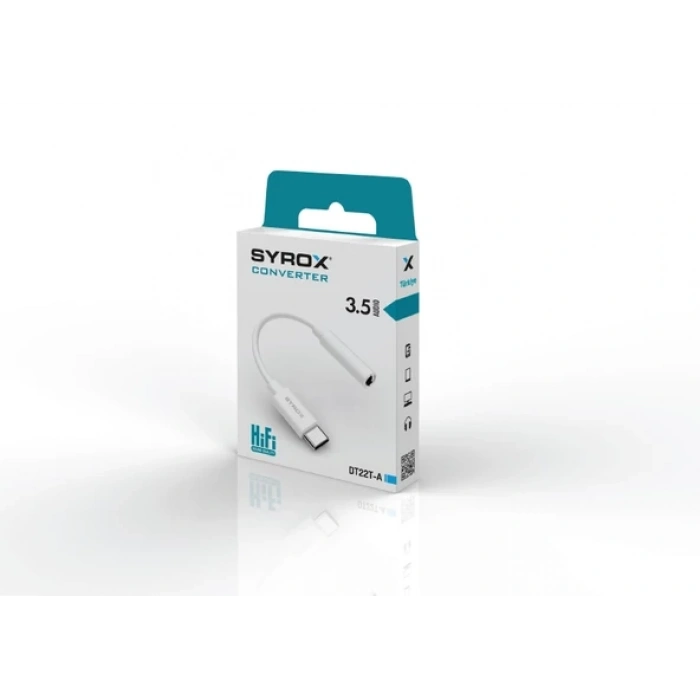 Syrox DT22T-A Type-C - 3.5mm AUX Dönüştürücü - Beyaz