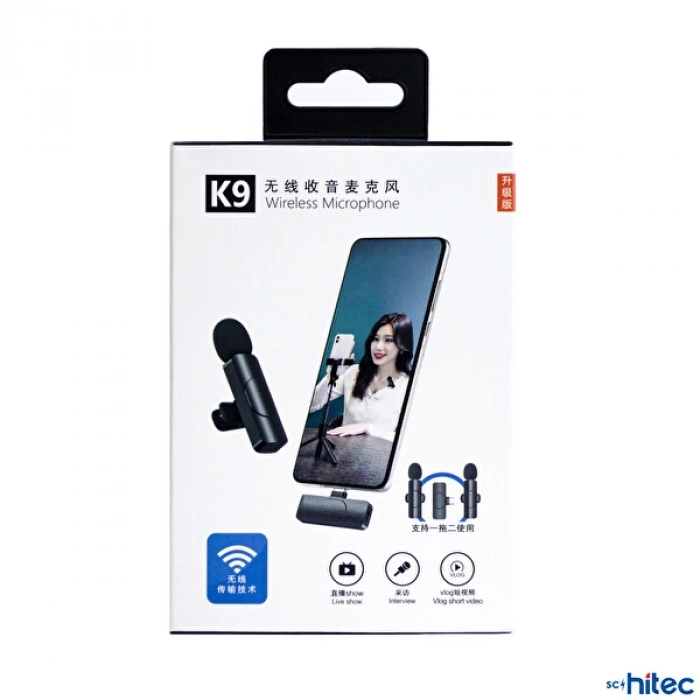 K9 Lightning Çift Kablosuz Wireless HD Siyah Yaka Mikrofonu