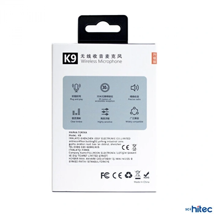 K9 Lightning Çift Kablosuz Wireless HD Siyah Yaka Mikrofonu