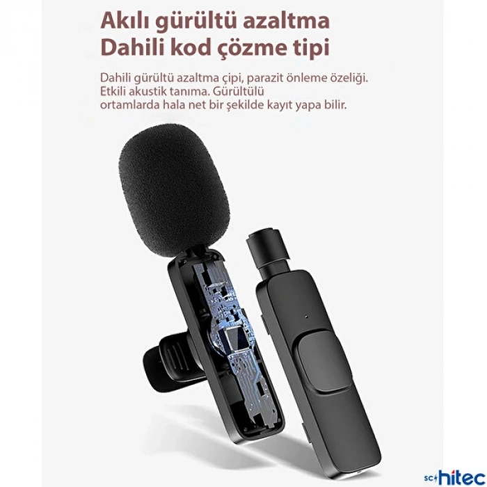 K9 Lightning Çift Kablosuz Wireless HD Siyah Yaka Mikrofonu