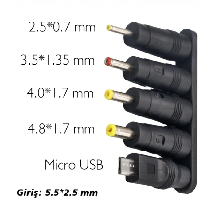 Çoklu Adaptör Uç Çevirici (2.5x0.7mm - 4.8x1.7mm - 3.0x1.1mm - 4.0x1.7mm - Micro Usb )