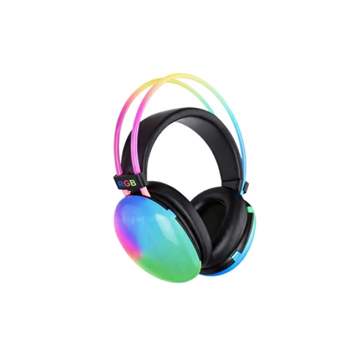 YK Desing PG580 Premium Seri Mikrofonlu RGB LED Işıklı Bluetooth Kablosuz Kafa Üstü Kulaklık