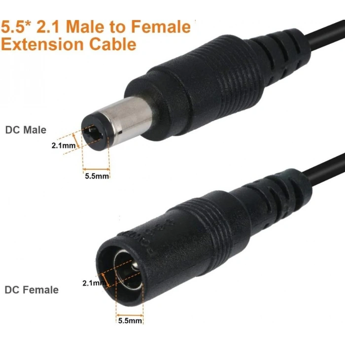 Alfais 4383 Dc Adaptör Uzatma Kablosu 2 Metre 5.5mm x 2.1mm Dişi Erkek