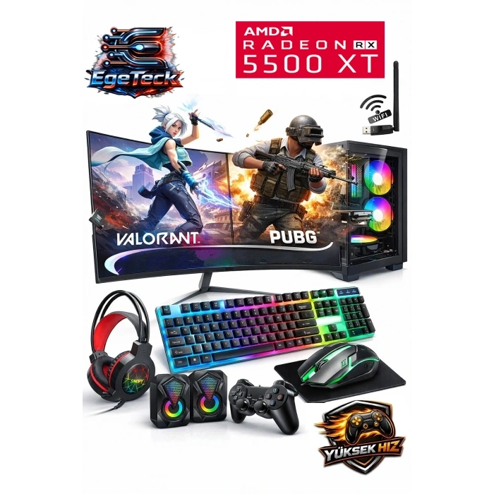 EGETECK i5 3470 16GB RAM 256GB SSD GDDR6 RX 5500 8GB 256BİT 27 Monitör Akvaryum Gaming Oyuncu Bilgisayarı
