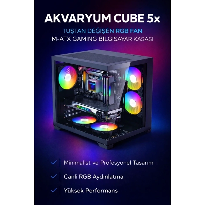 EGETECK i5 3470 16GB RAM 256GB SSD GDDR6 RX 5500 8GB 256BİT 27 Monitör Akvaryum Gaming Oyuncu Bilgisayarı