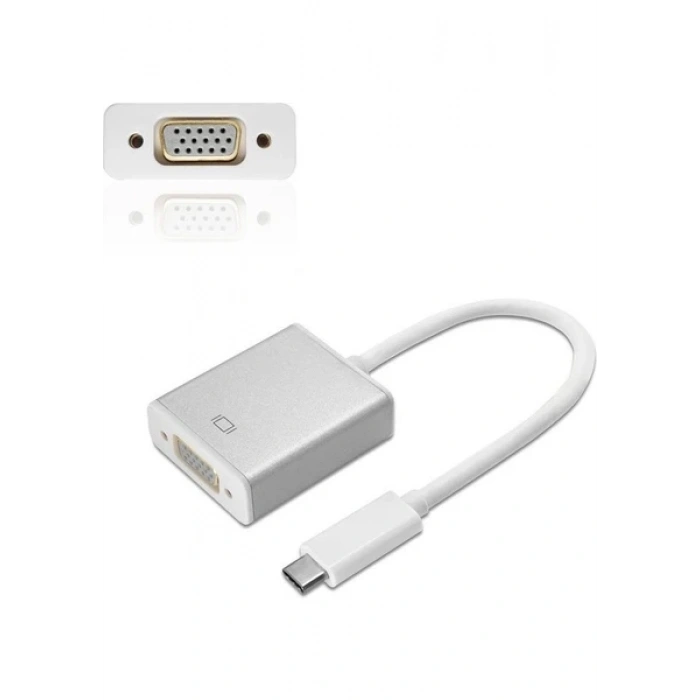 Alfais AL4694 USB 3.1 Type-C VGA Adaptör 1080p Destekli Kısa Kablo Alüminyum Gövde Dayanıklı