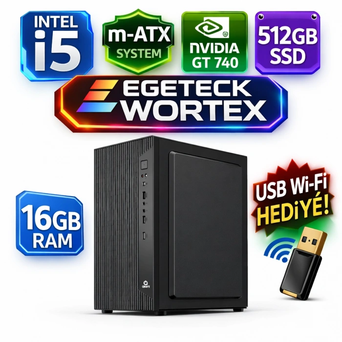EGETECK Wortex i5 3470 16GB RAM 512GB SSD 4GB GT740 128 BİT Bilgisayar Kasası (WGT16512)