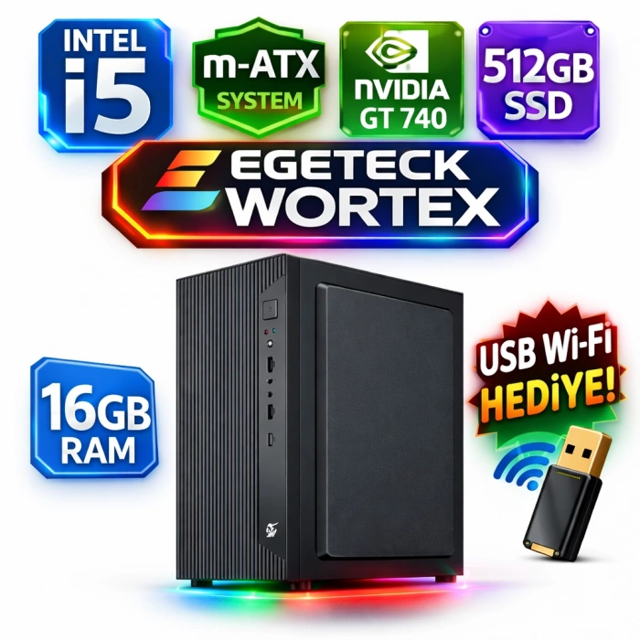 EGETECK Wortex i5 3470 16GB RAM 512GB SSD 4GB GT740 128 BİT Bilgisayar Kasası (WGT16512)