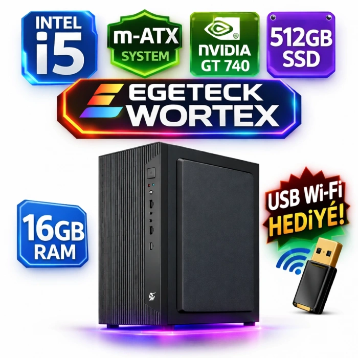 EGETECK Wortex i5 3470 16GB RAM 512GB SSD 4GB GT740 128 BİT Bilgisayar Kasası (WGT16512)