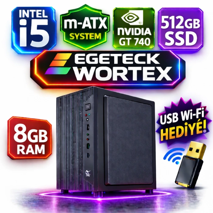 EGETECK Wortex i5 3470 8GB RAM 512GB SSD 4GB GT740 128 BİT Bilgisayar Kasası (WGT8512)