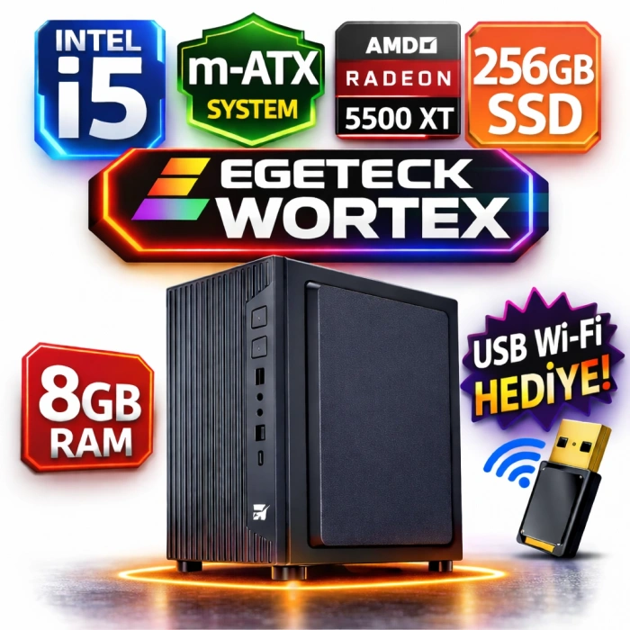 EGETECK Wortex i5 3470 8GB RAM 256GB SSD GDDR6 RX 5500 8GB 256BİT Bilgisayar Kasası (WRX8256)