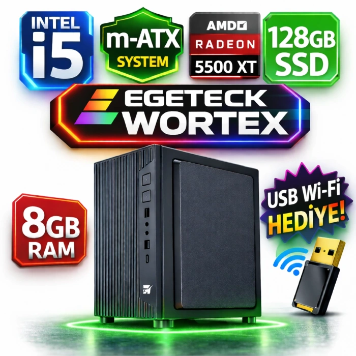 EGETECK Wortex i5 3470 8GB RAM 128GB SSD GDDR6 RX 5500 8GB 256BİT Bilgisayar Kasası (WRX8128)