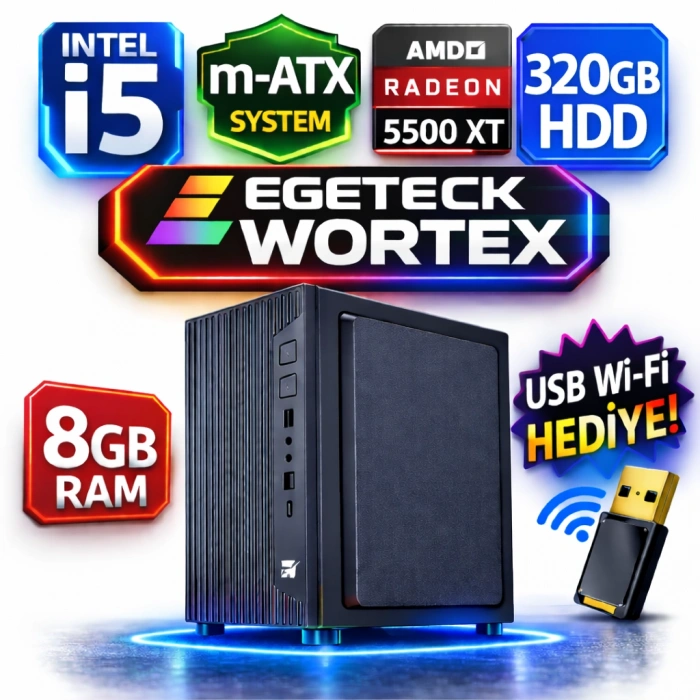 EGETECK Wortex i5 3470 8GB RAM 320GB HDD GDDR6 RX 5500 8GB 256BİT Bilgisayar Kasası (WRX8320)