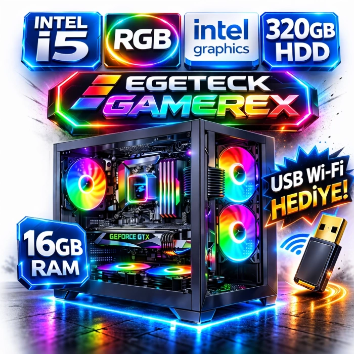 EGETECK Gamarex i5 3470 16GB RAM 320GB HDD İntel HD Graphics Akvaryum Gaming Oyuncu Bilgisayarı (İ16320)
