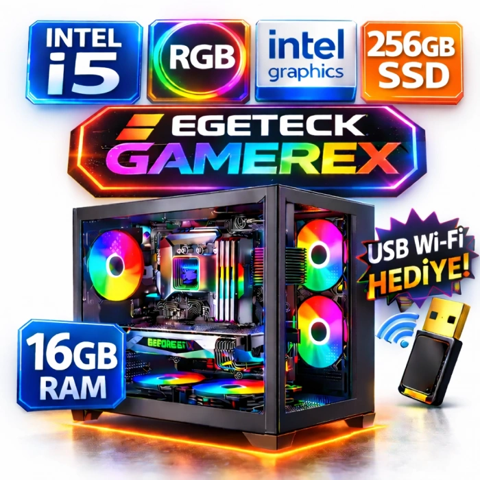 EGETECK Gamarex i5 3470 16GB RAM 256GB SSD İntel HD Graphics Akvaryum Gaming Oyuncu Bilgisayarı (İ16256)