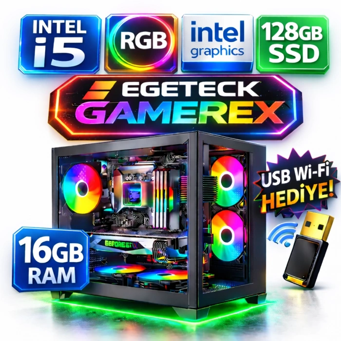 EGETECK Gamarex i5 3470 16GB RAM 128GB SSD İntel HD Graphics Akvaryum Gaming Oyuncu Bilgisayarı (İ16128)