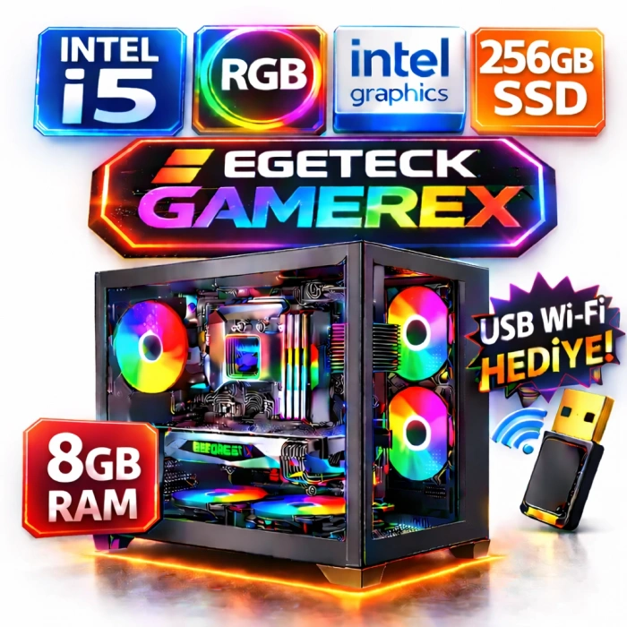 EGETECK Gamarex i5 3470 8GB RAM 256GB SSD İntel HD Graphics Akvaryum Gaming Oyuncu Bilgisayarı (İ8256)