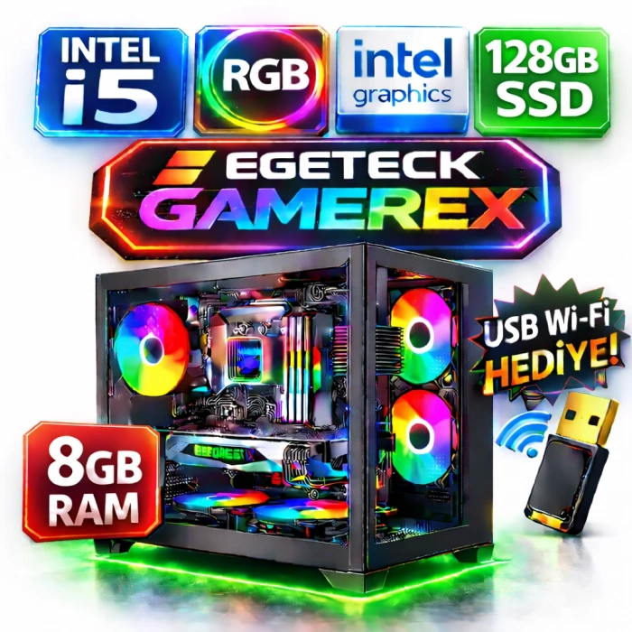 EGETECK Gamarex i5 3470 8GB RAM 128GB SSD İntel HD Graphics Akvaryum Gaming Oyuncu Bilgisayarı (İ8128)