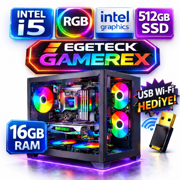 EGETECK Gamarex i5 3470 16GB RAM 512GB SSD İntel HD Graphics Akvaryum Gaming Oyuncu Bilgisayarı (İ16512)