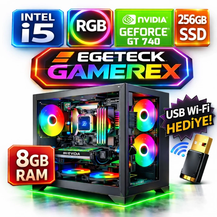 EGETECK Gamarex i5 3470 8GB RAM 256GB SSD GT740 128 BİT Akvaryum Gaming Oyuncu Bilgisayarı (GT8256)