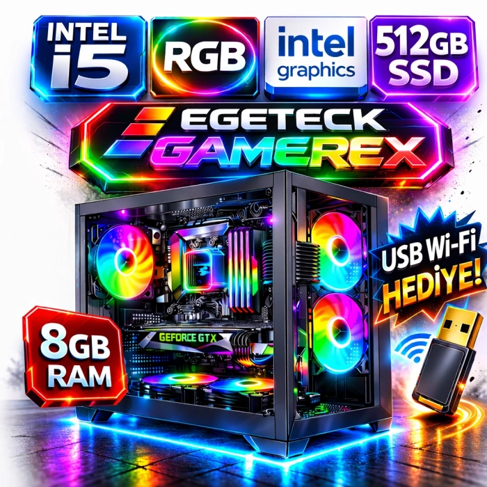 EGETECK Gamarex i5 3470 8GB RAM 512GB SSD İntel HD Graphics Akvaryum Gaming Oyuncu Bilgisayarı (İ8512)