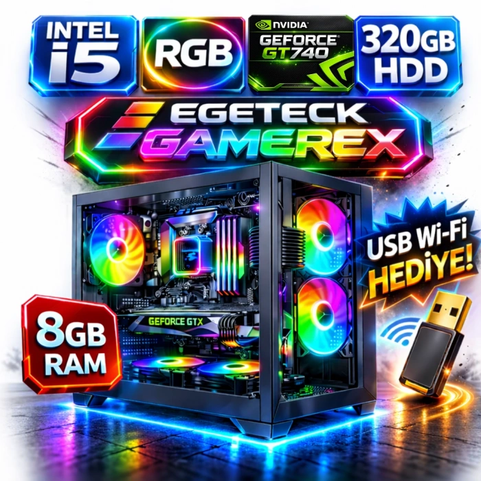 EGETECK Gamarex i5 3470 8GB RAM 320GB HDD GT740 128 BİT Akvaryum Gaming Oyuncu Bilgisayarı (GT8320)