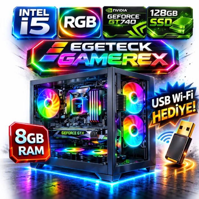 EGETECK Gamarex i5 3470 8GB RAM 128GB SSD GT740 128 BİT Akvaryum Gaming Oyuncu Bilgisayarı (GT8128)